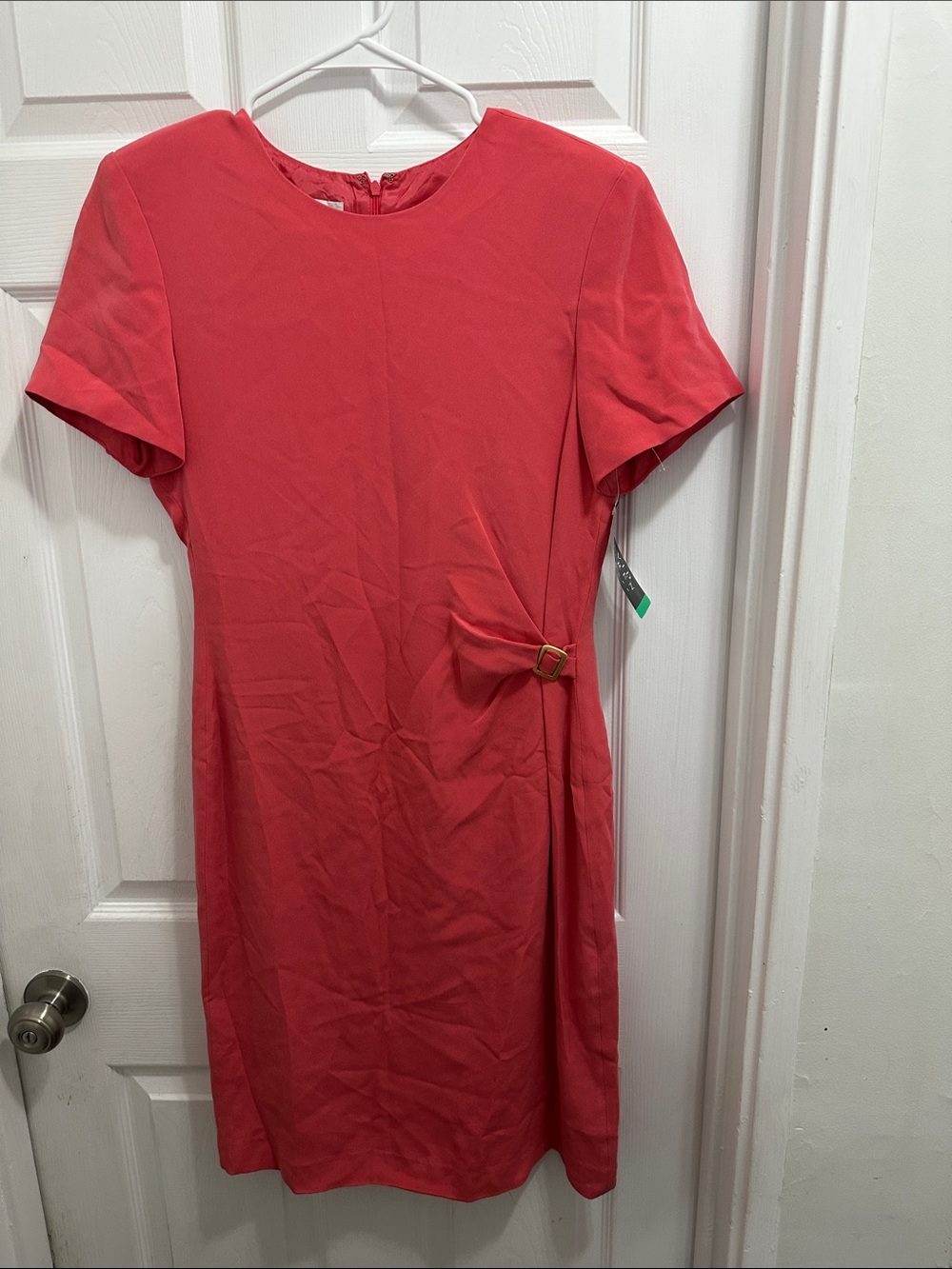 David Warren Vintage 100% Silk Rose Short-Sleeve Sheath Dress with Side Buckle